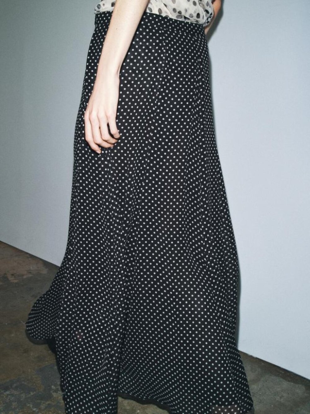 Zara ZW Collection Polka Dot Maxi Skirt Black White A-Line Mid Rise Size S NWT - Picture 4 of 11